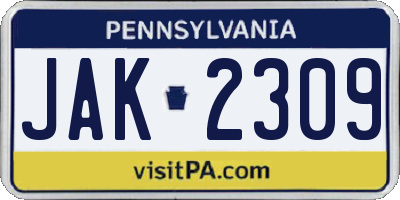 PA license plate JAK2309