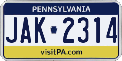 PA license plate JAK2314