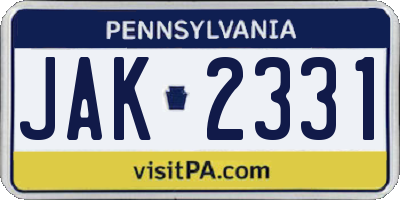 PA license plate JAK2331