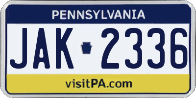 PA license plate JAK2336
