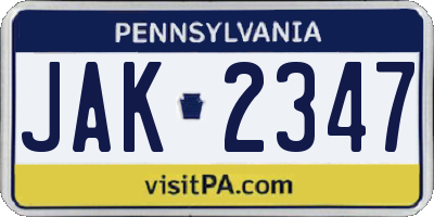 PA license plate JAK2347