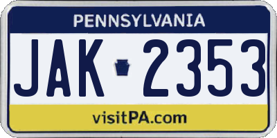 PA license plate JAK2353