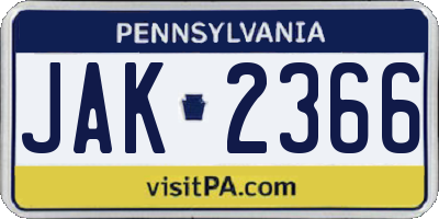 PA license plate JAK2366