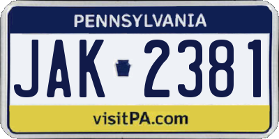 PA license plate JAK2381