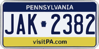 PA license plate JAK2382