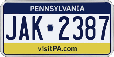 PA license plate JAK2387