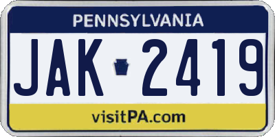 PA license plate JAK2419