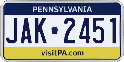 PA license plate JAK2451