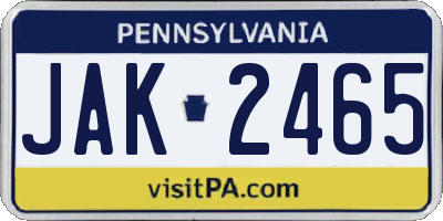 PA license plate JAK2465