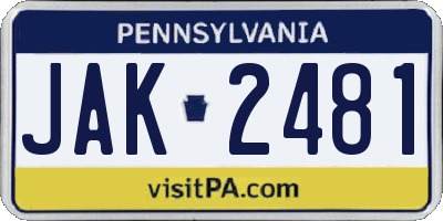 PA license plate JAK2481
