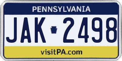 PA license plate JAK2498