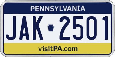 PA license plate JAK2501