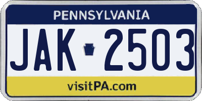 PA license plate JAK2503