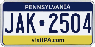 PA license plate JAK2504