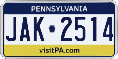PA license plate JAK2514