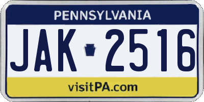 PA license plate JAK2516