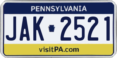 PA license plate JAK2521
