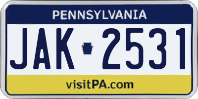 PA license plate JAK2531