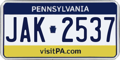 PA license plate JAK2537