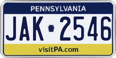 PA license plate JAK2546
