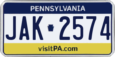 PA license plate JAK2574