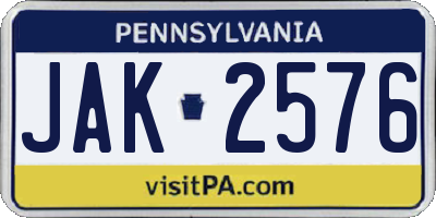 PA license plate JAK2576