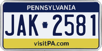 PA license plate JAK2581
