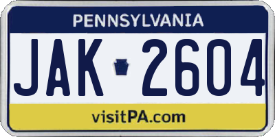 PA license plate JAK2604