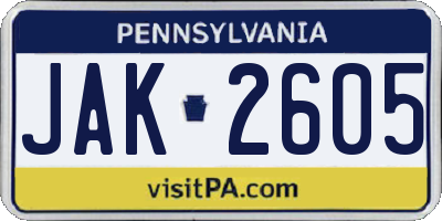 PA license plate JAK2605