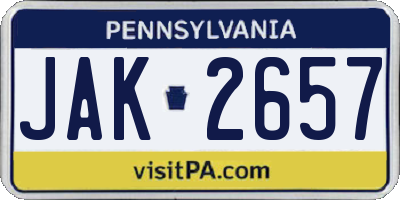 PA license plate JAK2657
