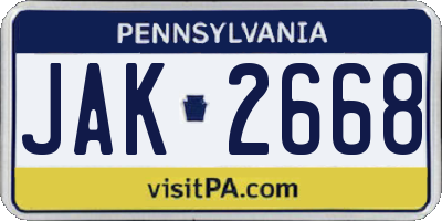 PA license plate JAK2668