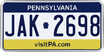 PA license plate JAK2698