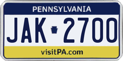 PA license plate JAK2700