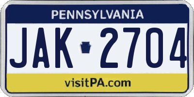 PA license plate JAK2704