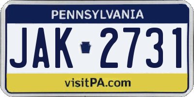 PA license plate JAK2731