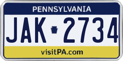 PA license plate JAK2734