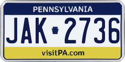 PA license plate JAK2736