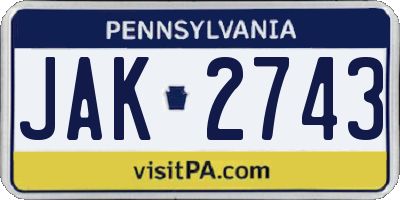 PA license plate JAK2743