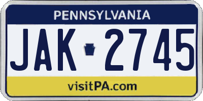 PA license plate JAK2745