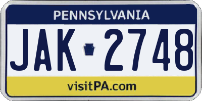 PA license plate JAK2748