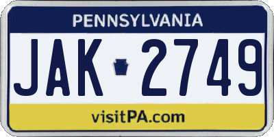 PA license plate JAK2749
