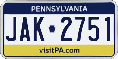 PA license plate JAK2751