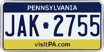 PA license plate JAK2755