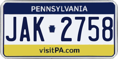 PA license plate JAK2758