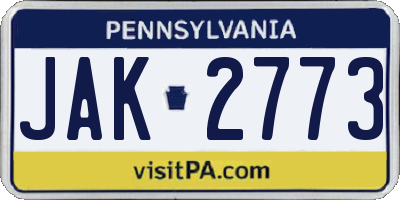 PA license plate JAK2773