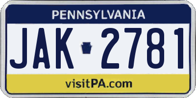 PA license plate JAK2781