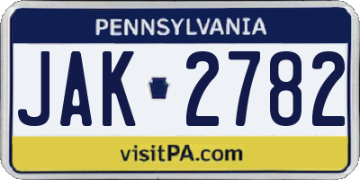 PA license plate JAK2782