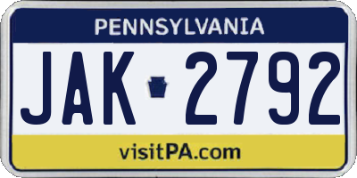 PA license plate JAK2792