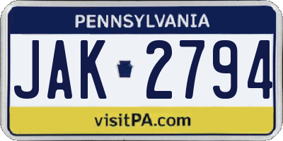 PA license plate JAK2794