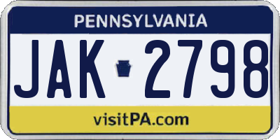 PA license plate JAK2798